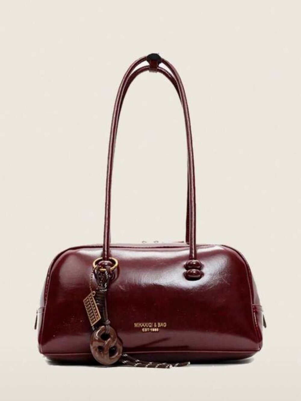 Burgundy Faux Leather Shoulder Bag with Gold Hardware